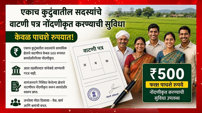 जमिनीच्या वाटणीसाठी मोठा दिलासा ; केवळ ५०० रुपयांत नोंदणी
