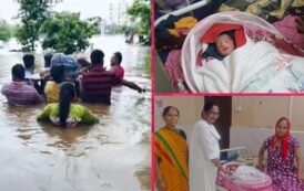 पालघर मध्ये पुरात अडकलेल्या महिलेने दिला गोंडस बाळाला जन्म